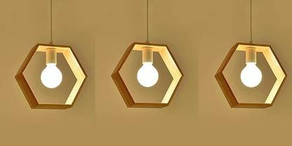 ERCOLE Modern Geometric Hexagon Shape Hanging Solid Wood Light (Pack of 3, No Bulbs) Pendant Lamp Ceiling Lamp
