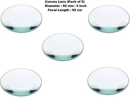 ERHIndia (Pack of 5) Convex Lens (Diameter-50 mm) (Focal Length 50 cm) for DIY Science Experiments and Projects Kits