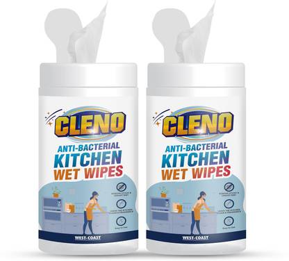 CLENO Anti-Bacterial Kitchen Wet Wipes to Clean Sticky/Greasy Dirt on Kitchen Platform/Shelves/ Jars/ Floor/ Sink - 50 Wipes (Pack of 2) (Ready to Use) Wipes