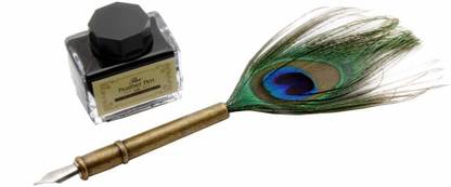 FRKB Retro Style 0.5mm Fine Nib Peacock Feather Quill Dip Pen for Calligraphy