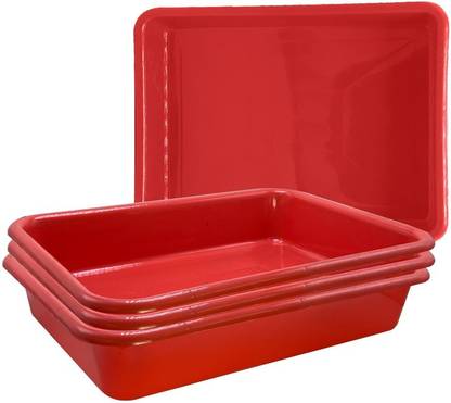 Morvi Wonder Plastic Prime Exel Tray 555 for Home/Kitchen/Office, Set of 4, Red Color, Made in India Tray