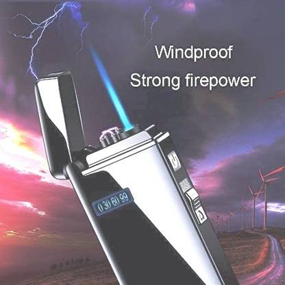 jdp Primium Electric Double ARC Plasma and Jet Torch Flame Lighter USB Rechargeable Windproof Flameless Lighter with LED Power Display Indicator Fingerprint Sensor Touch for Cigarette/Cigar/Camping/Fire. Pocket Lighter