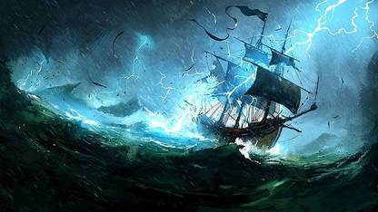 Fantasy Art Sea Ship Storm Matte Finish Poster Paper Print