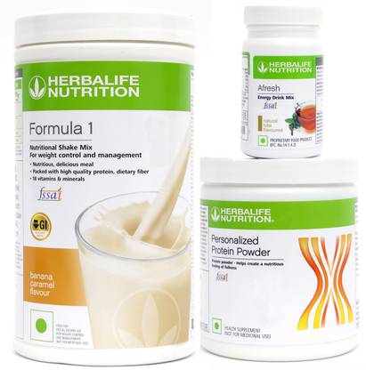 Herbalife Nutrition FORMULA 1 BANANA +PROTIEN POWDER 200g WITH AFRESH TULSI 50g SET OF 3 PCS Protein Shake