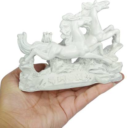 REIKI CRYSTAL PRODUCTS Feng Shui Victory Two White Running Horses For Positive Energy Vibrations, Good Luck & Brings Prosperity, Success Decorative Showpiece  -  9 cm