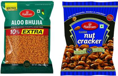 Haldiram's aloo bhujia and nut cracker combo pack