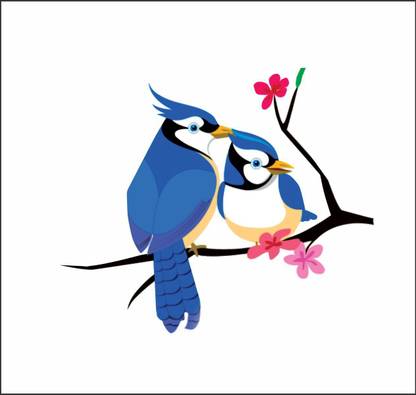 KUKU WALL STICKER 52 cm Beautiful Twiter Bird sitting on tree branch Cartoon-multicolor wall decal Self Adhesive Sticker