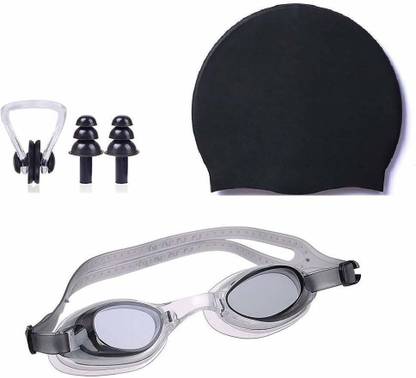 LIFE HUB Swimming Set, Swimming Combo Set For (Swim Cap/swimmingGoggle/earplugs/noseclip) Swimming Cap