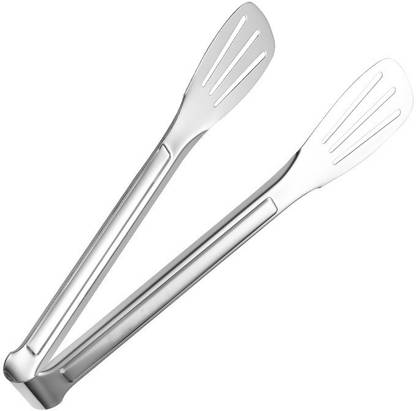 MobFest 9 inch Stainless Steel Kitchen Bread Barbecue Tong Fried Salad Pasta Serving Kitchen Bread Tong with Vinyal Coated Handle 23 cm Utility Tongs