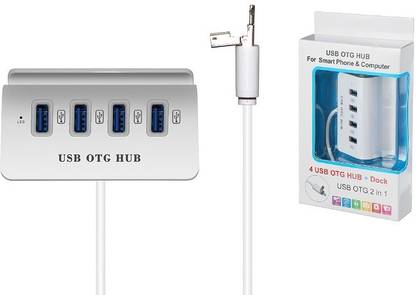 MASX Mobile USB OTG for Multiple Device and Keyboard & Mouse Connectivity, High Speed 4 Port USB OTG Connector with Mobile Stand 2in1 4 Port OTG HUB-43 USB Hub