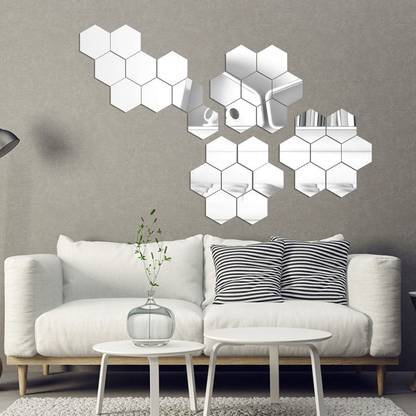 windowera DESIGNER HEXAGON MIRROR / NO ACRYLIC OR STICKER / ORIGINAL MIRROR / CLEAR VISION / SIZE 3" INCH * 3" INCH , 24 PCS Decorative Mirror (Hexagonal) Pack of 24