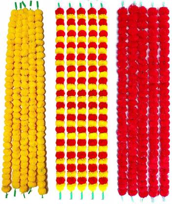 Shivano Artificial Genda Phool Marigold Fluffy Flower Artificial Garlands Phool Mala for Decoration Red, Yellow Marigold Artificial Flower