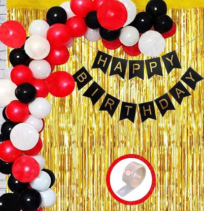Priceless Deals Red Black Gold and White Combination Birthday Decoration Combo Kit for Kid's, Birthday Party Decoration Kit for Adults