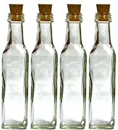 JARBAZAAR [ Set of 4 PCS] 100 ml Glass Bottle with Cork+ Metal Cap and Plug, 100% Leak Proof 400 ml Bottle