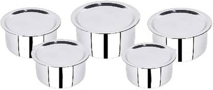 RBGIIT Set of 5 High Quality 22 Gauge and Gas Stove Compatible Tope Set With Lid (5 Pieces, 1 Ltr, 1.5 Ltr, 2 Ltr, 2.5 Ltr, 3 Ltr) Induction And gas Stove Suitable Bottom Cookware Set Gas Stove Friendly 10 Pcs Set Stainless Steel Cooper Tope Set Flat Induction And gas Stove Suitable Bottom Tapeli/Bhagona/Milkpan with Lid Friendly Tope/patila/cookware With Lids, Gas Stove Friendly Container/Tope/Cookware Stainless Steel Disposable Serving Bowl STEEL 5 Pieces Stainless Steel 22 Gauge and Gas Stove Compatible Tope Set / Cookware Set / Container Set / Bhagona Set Cookware Set CKFFTO_10 Induction Bottom Cookware Set
