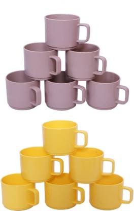 Lush Pack of 12 Polypropylene Unbreakable Beige and Yellow Cups Pack of 12