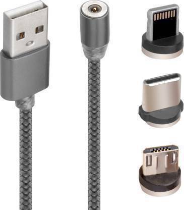 Ruhi Collection Magnetic Charging Cable 1 m Nylon Round 3 in 1 USB T/iOS fast charging cable 1 m Magnetic Charging Cable