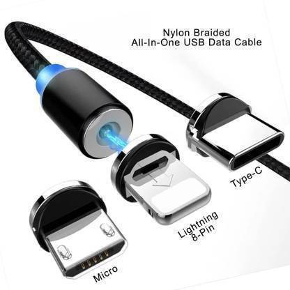 Garland Magnetic Charging Cable 1 m Multi Charging Cable 3 in 1 Charging Cord Magnetic Charger USB Cable for All android Phone Micro USB Type C Mobile Phone Cable Fast Charging Magnet Charger USB Wire Cord 1 m Magnetic Charging Cable