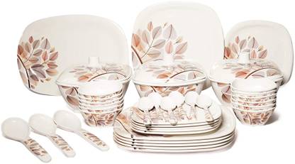 Flipkart SmartBuy Pack of 40 Melamin Green Lead Printed Square Shape Dinner Set
