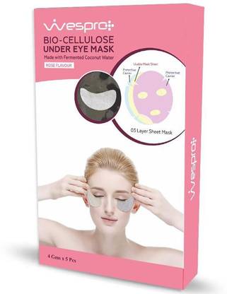 Wespro Bio Cellulose Eye Mask with HYALURONIC ACID – Made with fermented coconut water – Pack of 5 Eye Masks