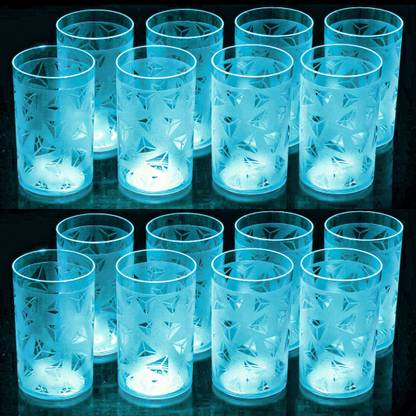Flipkart SmartBuy (Pack of 16) Prism Pattern Water Drinking Sky Colored Glass Set Water/Juice Glass