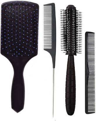 E-DUNIA 4PCS Hair Brush Set Paddle Brush Round Brush Tail Comb for Damaged Hair Massaging Scalp Hair Drying Styling Curling Fine Cutting Comb for Women Men Kids