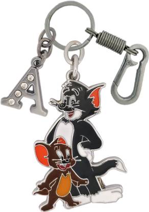 HANDSOME ISK Tom & Jerry Walking They Fight and Love each other with locking hook with cute Latter A Style Key Chain