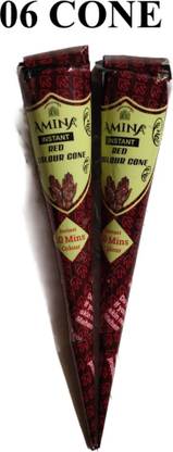 Amina Henna Instant Tatto Red Outline Mehndi / No Chemicals Dyes - Color Paste Cone (Red, 6 Piece) Natural Mehendi