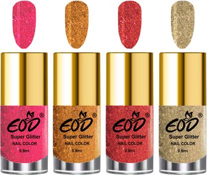 EOD Trendy Collection of Glitter Nail Paints Combo No. 110 Cranberry Glitter, Golden Shimmer, Jasper Shimmer, Light Gold Glitter