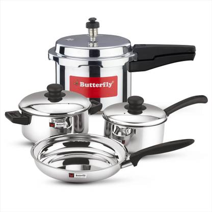 Butterfly Kitchen Starter Kit. V2 3 L Outer Lid Induction Bottom Pressure Cooker