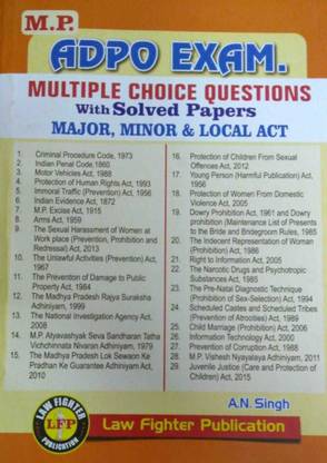 M.p. एडपो एग्ज़ाम. मल्टीपल चॉइस क्वेश्चन्स ( विथ सॅाल्व्ड पेपर्स) मेजर , माइनर एंड लोकल एक्ट