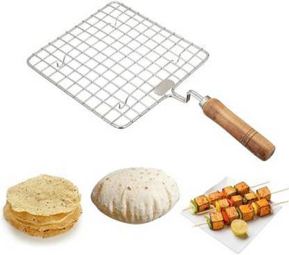 चिफर Stainless Steel Wire Roaster Wooden Handle with Roasting Net steel jali roaster net roaster grill roasters roaster jali brinjal roaster roasting grill roasting net roasting pan vegetable roaster chicken roaster papad jali chapati grill 2 kg Roaster (Steel) 2 kg रोस्टर