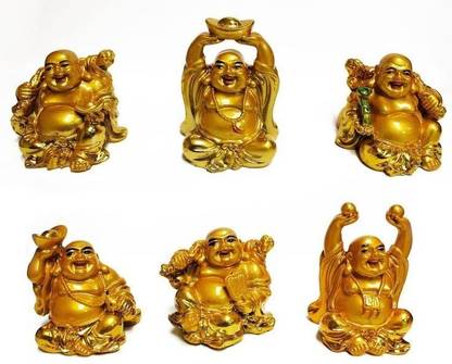 AIR99 GOLDEN LAUGHING BUDDHA 6 PIECE SET ( Small SIZE ) Decorative Showpiece  -  4 cm