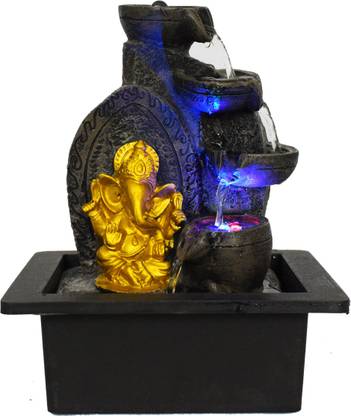 BRIOVY Lord Ganesha One Side Water Fountain with Led Light Show Piece for Home Decorative, Home Gifts, for Living Room Waterfall Decorative,and Mini Water Pump Decorative Showpiece  -  20 cm