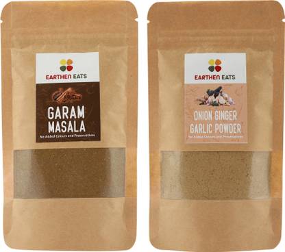 Earthen Eats Garam Masala + Onion Ginger Garlic Powder Combo | Nett Wt. 80 gm + 70 gm | Fresh & Pure (Refill)