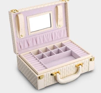 Medetai Portable Braided Pattern Necklace Jewelry Storage Box Multi-functional Rings Earrings Organizer Case For Women Gift (WHITE) It can be used for Ladies/Girls Makeup , Cosmetics or Jewellery Organiser/Box. Vanity Box