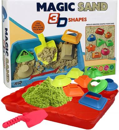 Miniature Mart Shape Making Kids Paying Indoor/Outdoor Kinetic Sand For Girls & Boys With Different Shape Making Tools Like Square, Round, Star, Heart Etc. Molds With 500 Grams Sand + 1 Tray + 5 Sand Paying Tools | Good Gift For Kids | Suitable age 3+ Year & Above