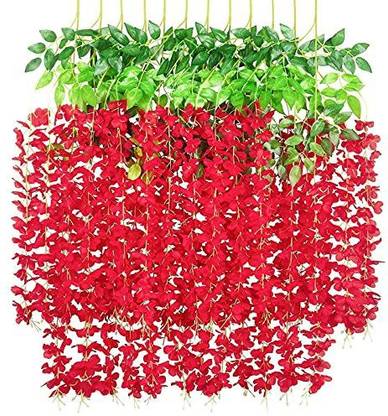 Alment Wisteria Hanging Flowers | Artificial Vine Silk Falling String 6 Strings Red Multicolor Westeria Artificial Flower