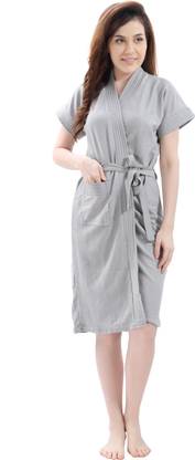 lacylook Plain Grey Free Size Bath Robe