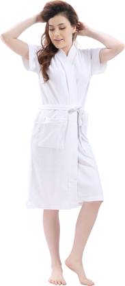 lacylook Plain White Free Size Bath Robe