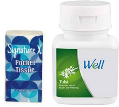 Signature X Pocket Tissue & Well Tulsi Tablets (Promotes Overall Health & Wellbeing) ( 60 N )