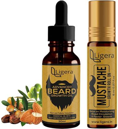 Ligera Advanced Beard Growth Oil With Moustache Growth Oil Roll-On Combo| Faster Beard and Mustache Growth For Men