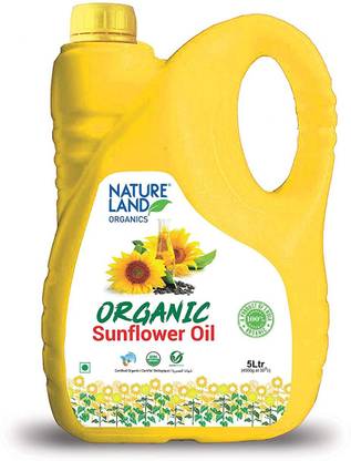 Natureland Organics Sunflower Oil 5 LTR - Cold Pressed Sunflower Oil Can