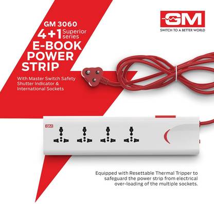 GM Ebook GM 3060 E-Book 4+1 Power Strip Master Switch 3Pin 10AMP 4  Socket Extension Boards