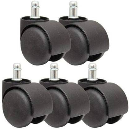 Seltos Office Chair Wheels (Caster) Heavy Duty Pin Type Nylon Set of 5 Black, Load Capacity- 250 kg Fixed Furniture Caster