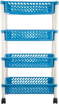 POLYSET Containers Kitchen Rack Plastic Sumo Multipurpose Trolley Utility Organiser Rack 4 Tier with wheels - Rectangle - Blue