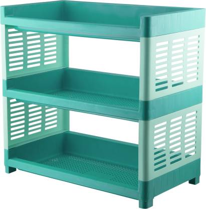 POLYSET Containers Kitchen Rack Plastic Magnum 3 Tier Multipurpose Trolley Utility Organiser Rack - Rectangle - Green