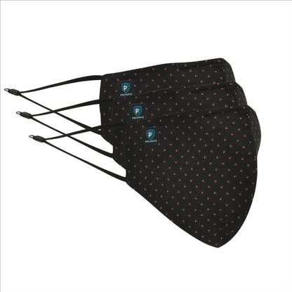 prevento 100% Cotton Face Mask with Three Layer Safety Dotted Print, Black Color, Regular Size Reusable, Washable Cloth Mask With Melt Blown Fabric Layer