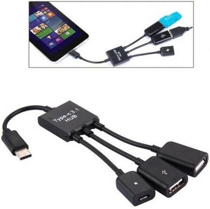 Neutek Black Type C Cable 3 in 1 Usb C Type C Otg Host to Micro Usb + 2x Usb 2.0 Female Cable Hub Cord Adapter Connector Splitter Phone Converter