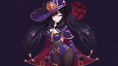Mona Genshin Impact Genshin Impact Twintails Witch Hat Purple Background Matte Finish Poster Paper Print